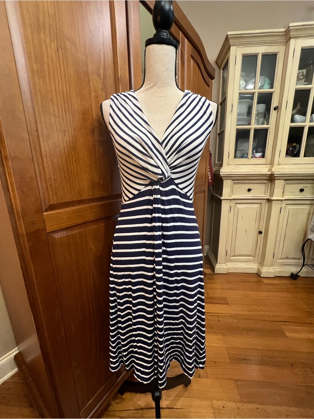 Soma Navy and White Striped Twist-Front Sleeveless Dress